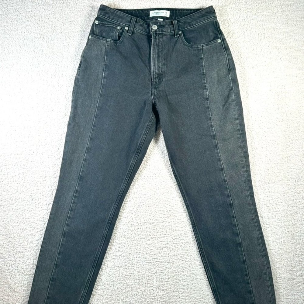 Abercrombie Fitch Mom High Rise Jeans Curve Love Black Grey Two Tone Size 28/6S